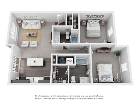 Floor plan for 2 beds, 2 baths, 1011 sqft